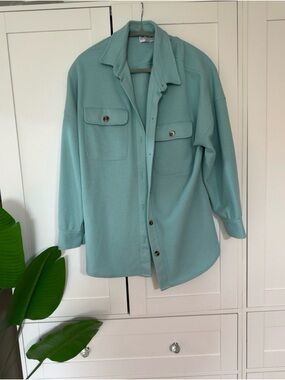 Light Teal Button-Down Shirt Jacket - The BE Brand